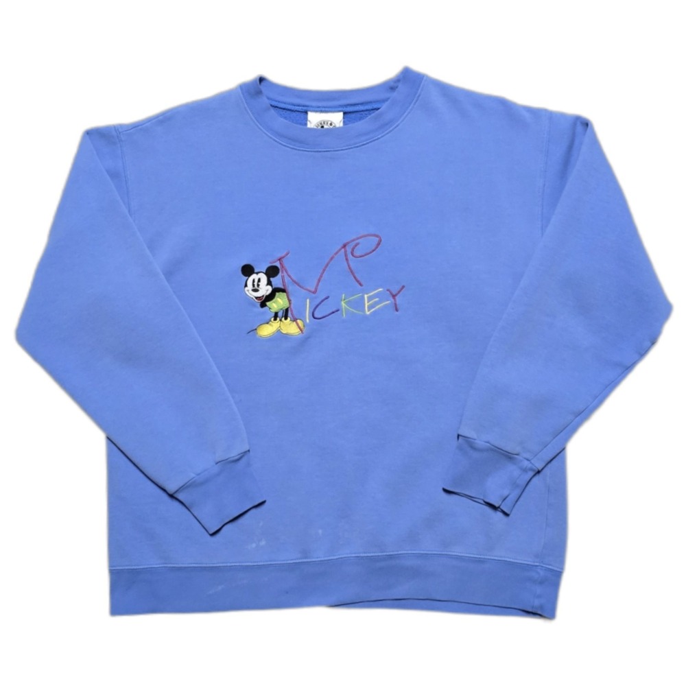 VTG 80s Mickey Mouse Sweatshirt Mens L Baby Blue Disney Mickey & Co. Embroidered